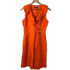 Eliza J Womens Orange‎ Linen Blend Sleeveless Ruffled Sailor A-Line Dress 6